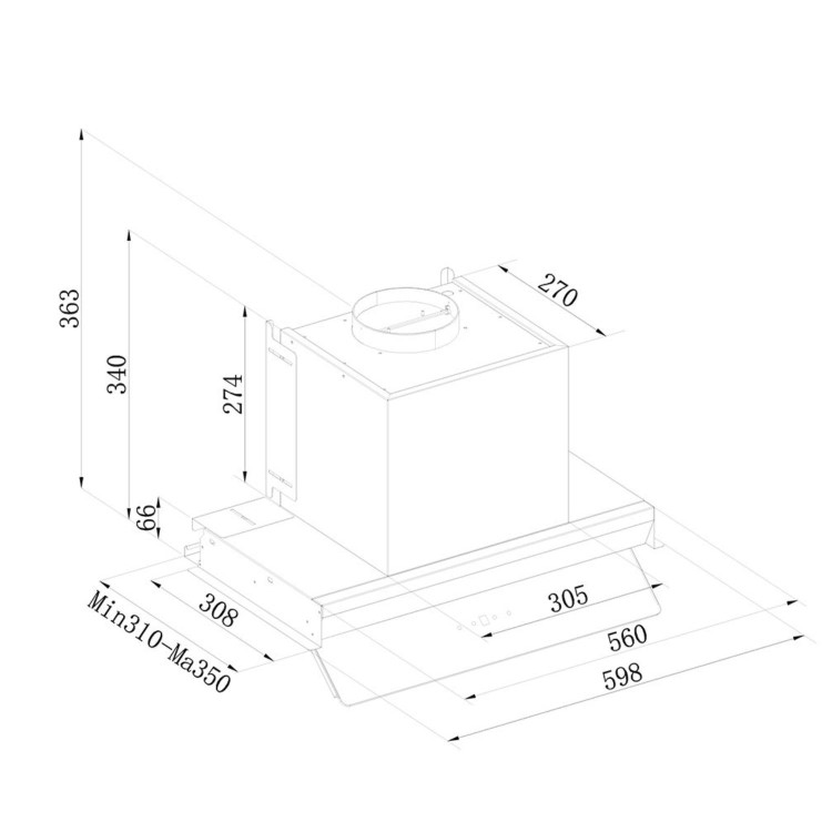 Refurbished electriQ eiQ60INTOUCHBL 60cm Integrated Cooker Hood with Gesture Control Black