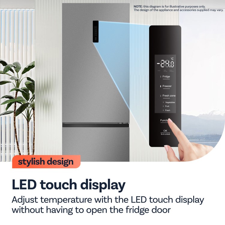 GRADE A1 - electriQ 401 Litre 60/40 Freestanding Fridge Freezer – Stainless Steel