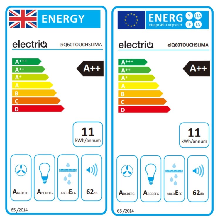 electriQ 60cm Slimline Chimney Cooker Hood - Stainless Steel