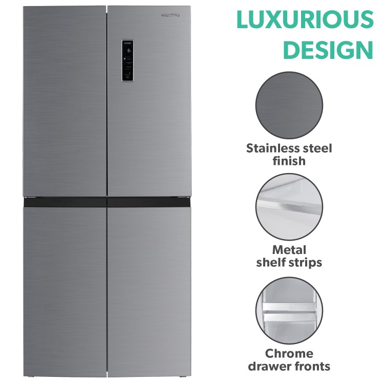 electriQ 466 Litre Four Door American Fridge Freezer - Stainless Steel