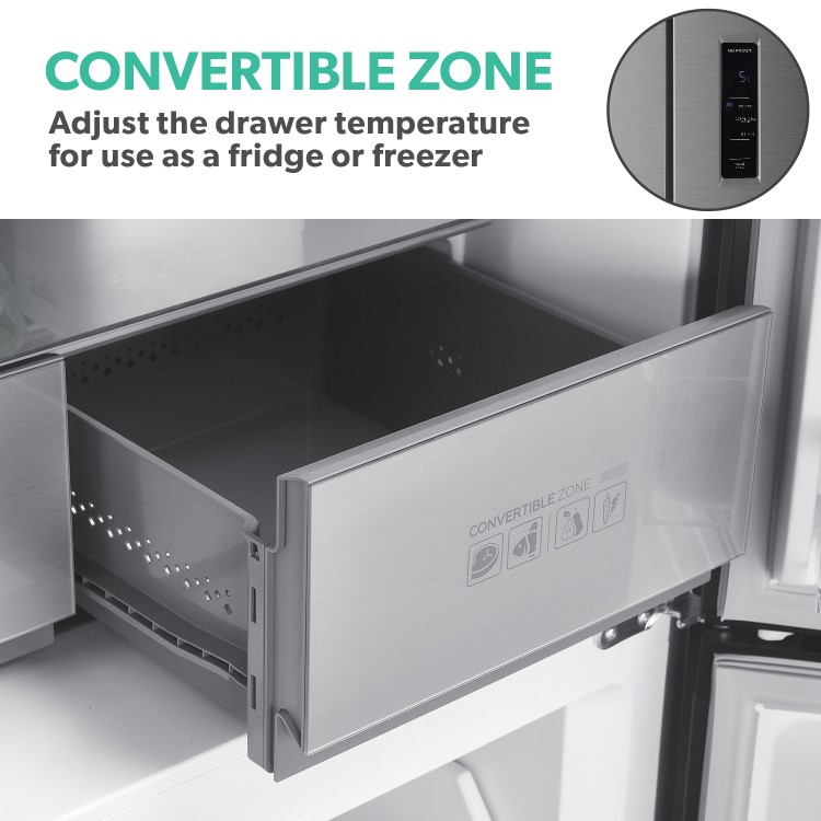 electriQ 466 Litre Four Door American Fridge Freezer - Stainless Steel