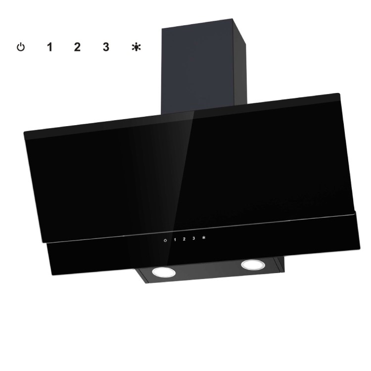 Refurbished electriQ eiQ80ANBEBK 80cm Angled Cooker Hood Black Glass