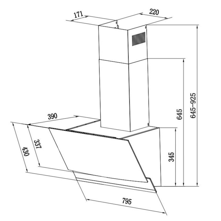 electriQ 80cm Angled Cooker Hood - White Glass