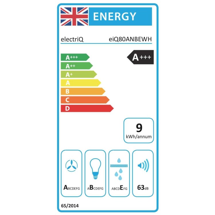 electriQ 80cm Angled Cooker Hood - White Glass