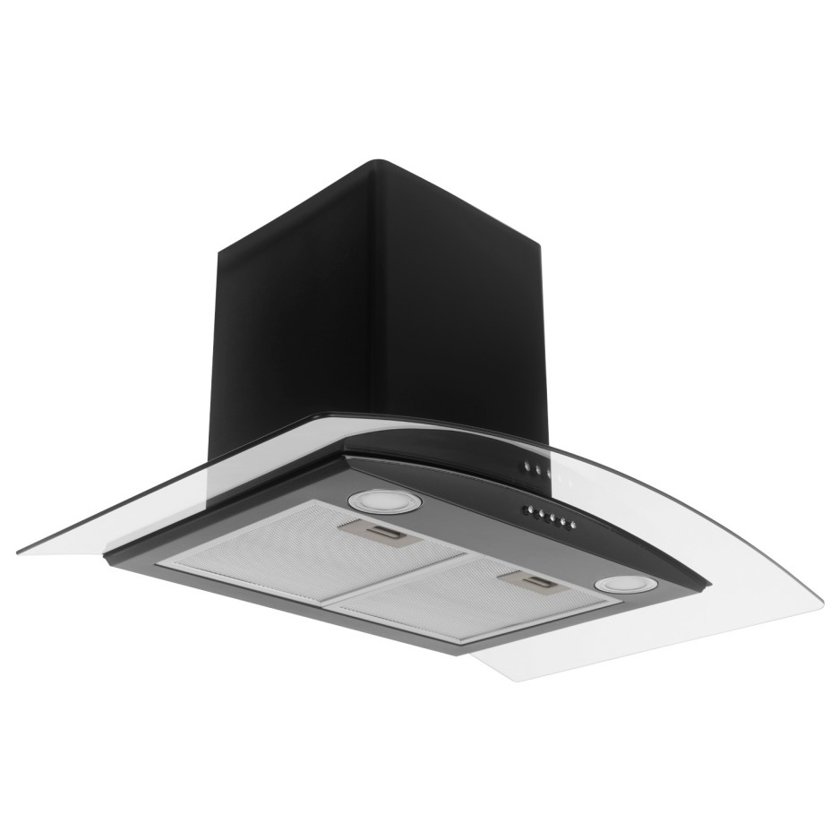 electriQ 75cm Curved Glass Chimney Cooker Hood - Black eiQ80CURVBLTM | Appliances Direct