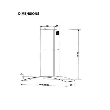 Refurbished electriQ eiQ80CURVSCTM 75cm Curved Glass Chimney Cooker Hood Stainless Steel