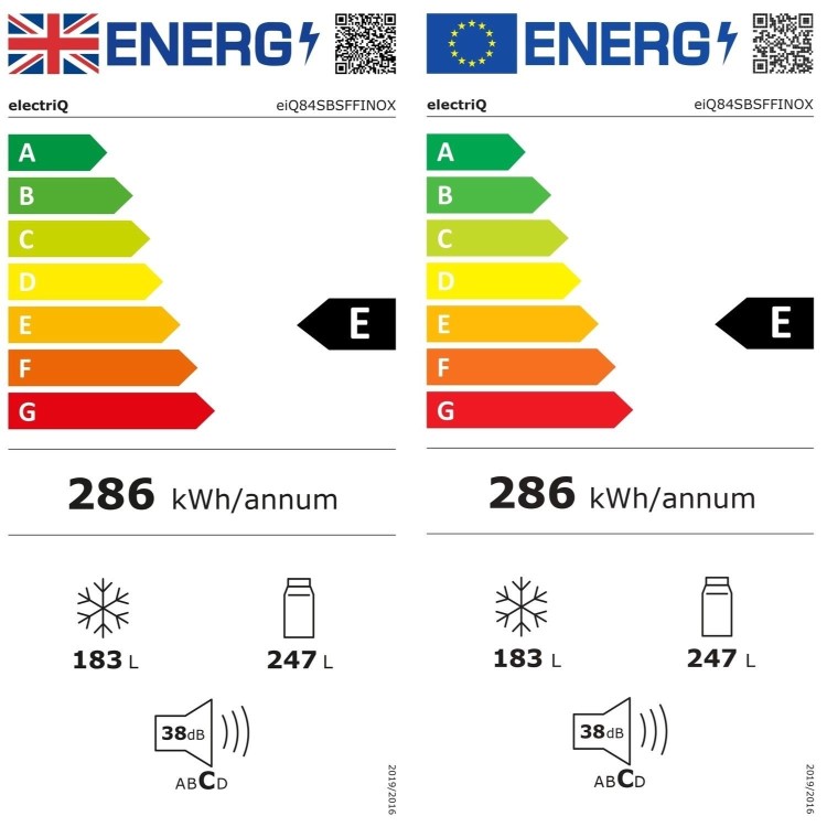 Refurbished electriQ 430L Side by Side American Fridge Freezer