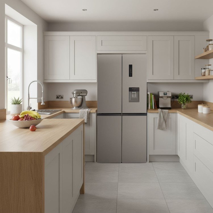 electriQ 415 Litre Four Door American Fridge Freezer with Water Dispenser - Stainless Steel