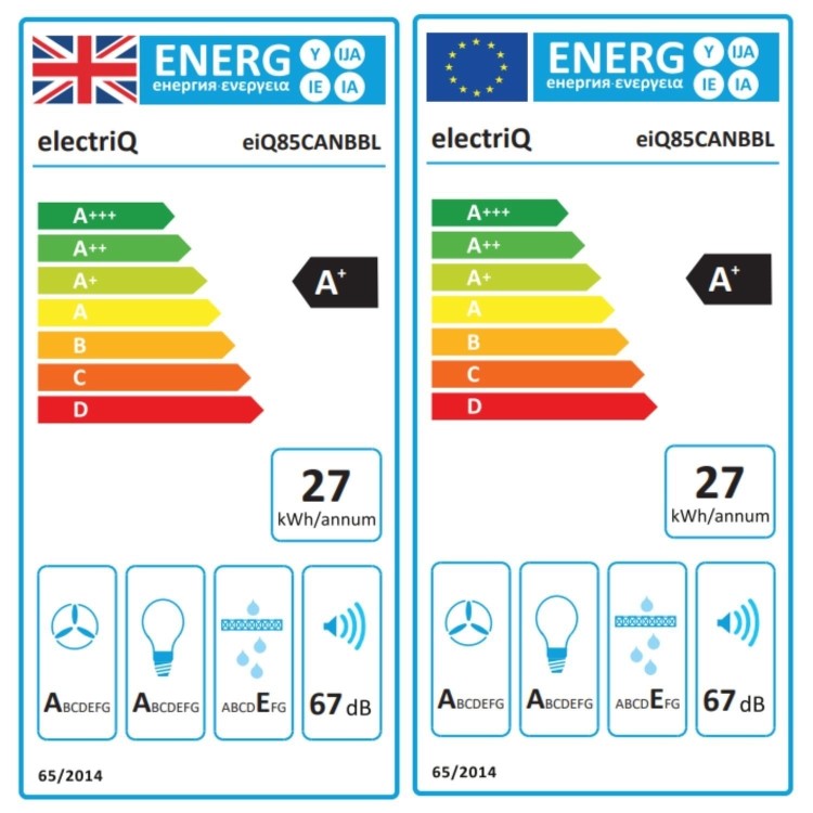 electriQ 85cm Canopy Cooker Hood with Baffle Filters - Black