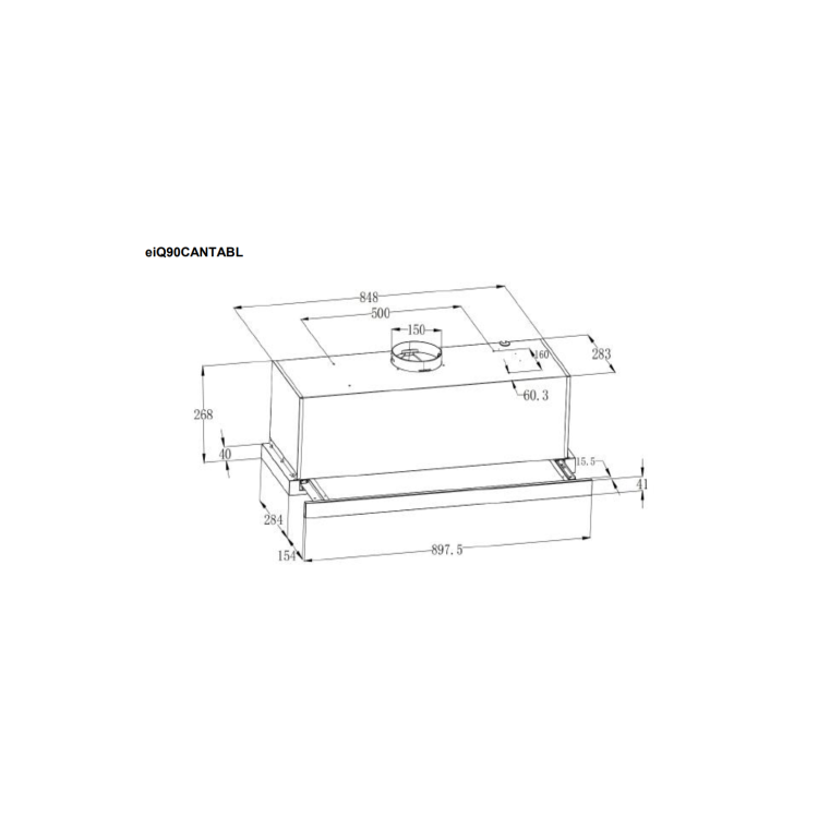 Refurbished electriQ eiQ90CANTABL 90cm Telescopic Cooker Hood with Auto Opening Black