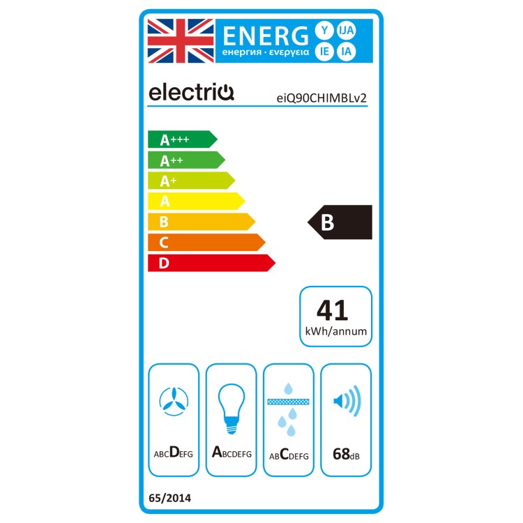 Refurbished electriQ eiQ90CHIMBLv2 90cm Traditional Chimney Cooker Hood Black