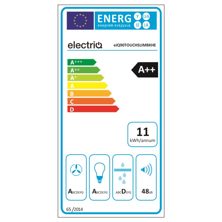 Refurbished electriQ eiQ90TOUCHSLIMBKHE 90cm Slimline Chimney Hood with Hob to Hood Connection Black