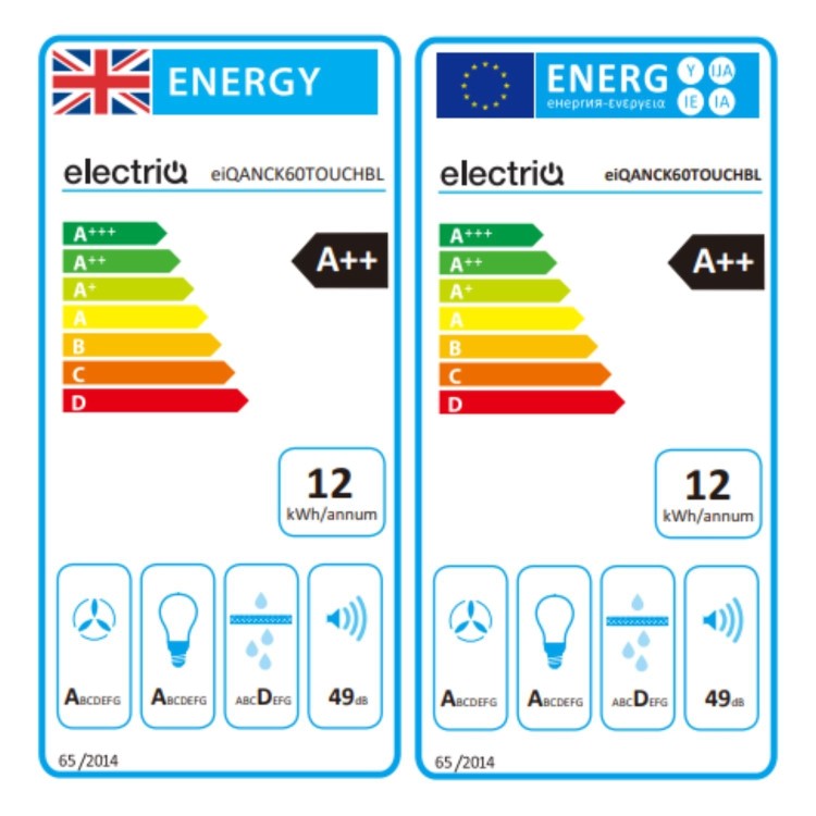 electriQ 60cm Angled Chimney Cooker Hood - Black