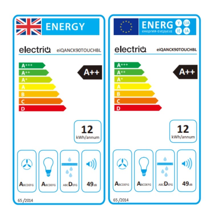 electriQ 90cm Angled Chimney Cooker Hood with Front Filter - Black