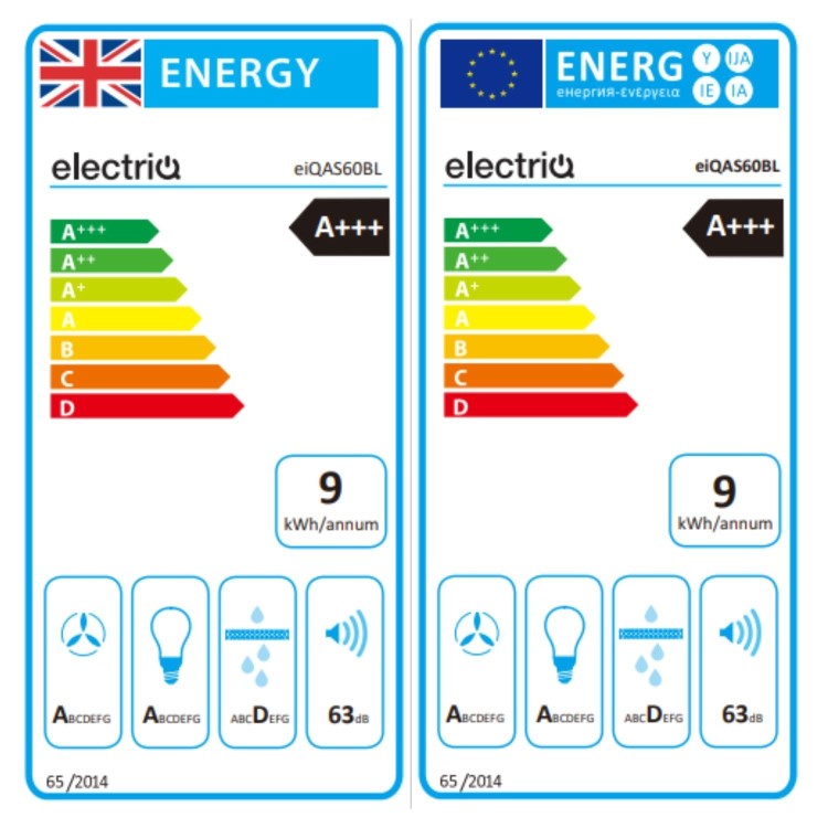 electriQ 60cm Angled Chimney Cooker Hood - Black