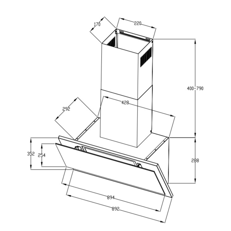 electriQ 90cm Angled Chimney Cooker Hood - Black