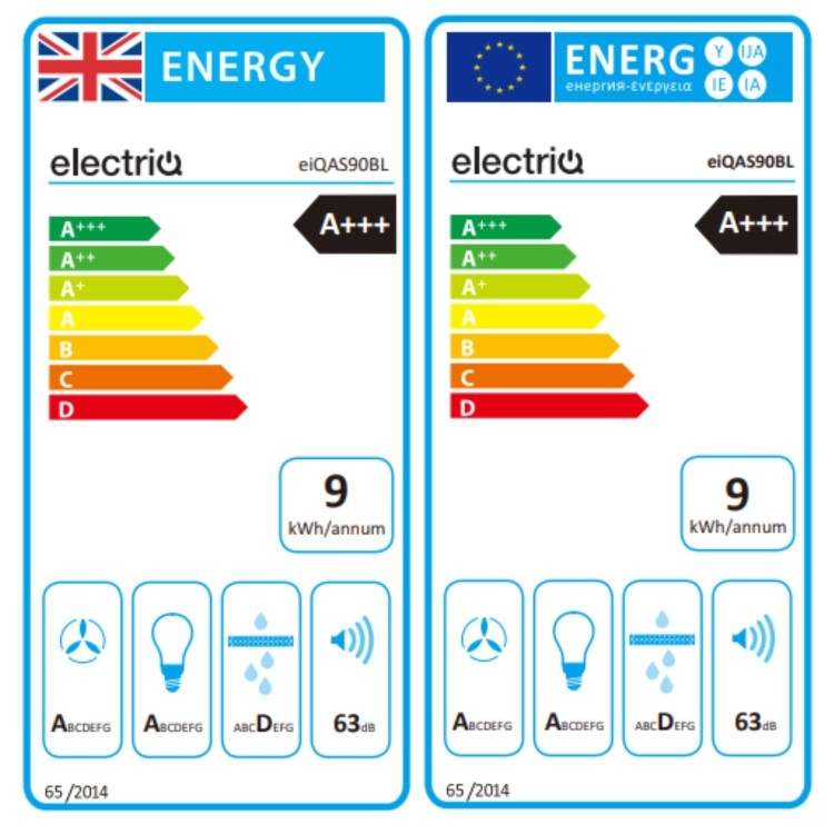 electriQ 90cm Angled Chimney Cooker Hood - Black