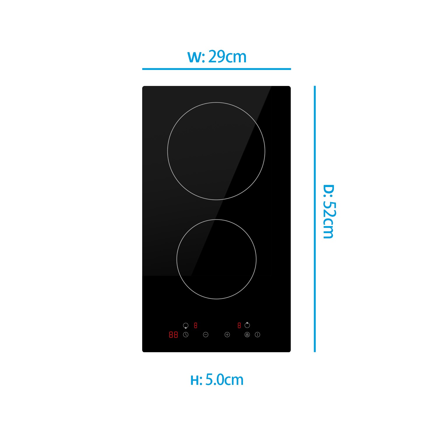 electriQ 30cm Domino Touch Control Two Zone Ceramic Hob in Black - Plug