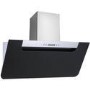 GRADE A1 - electriQ Sloping 60cm Black Glass & Stainless Steel Cooker Hood Includes Optional Chimney 