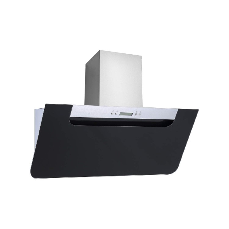 electriQ 90cm Angled Cooker Hood - Black Glass and Stainless Steel