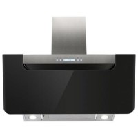 Refurbished electriQ eiQCHB90BHE 90cm Angled Cooker Hood with Optional Chimney Black Glass and Stainless Steel