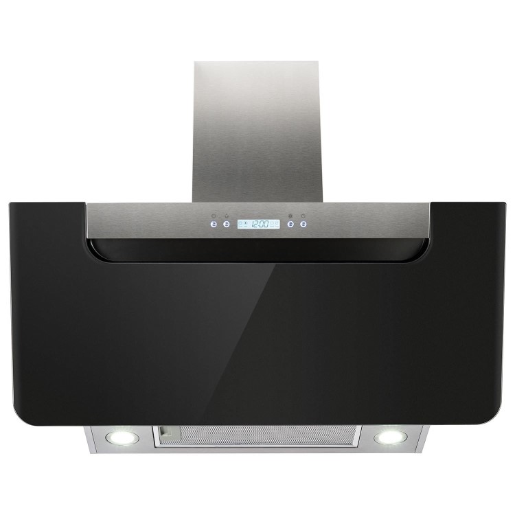electriQ 90cm Angled Cooker Hood - Black Glass and Stainless Steel