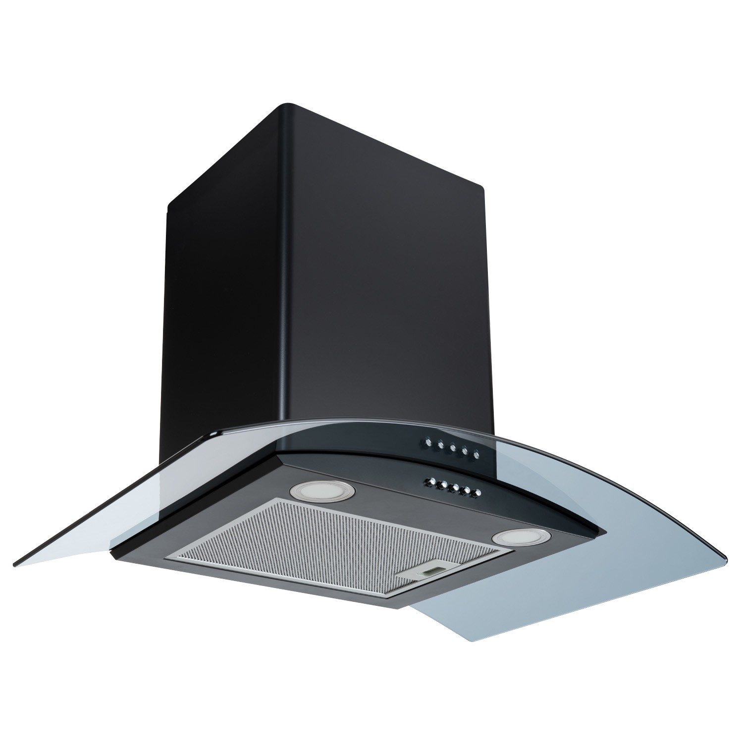 70cm Curved Glass Chimney Cooker Hood Satin Black