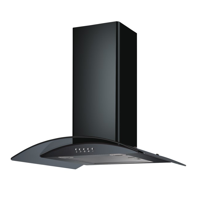 GRADE A1 electriQ 80cm Curved Glass Black Chimney Cooker Hood