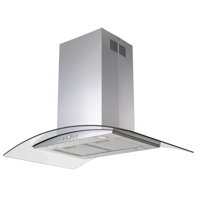 electriQ 90cm Curved Glass Island Cooker Hood - Stainless Steel