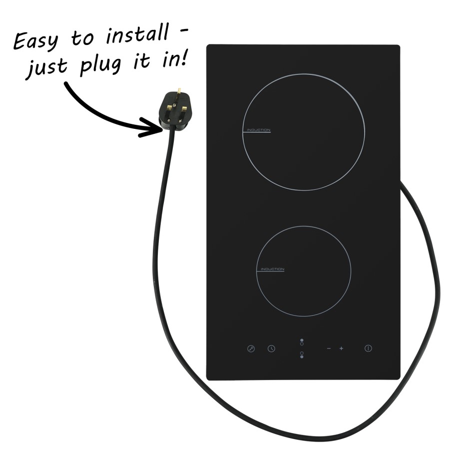 electriQ 30cm Domino Two Zone Induction Hob Black Plug in and go