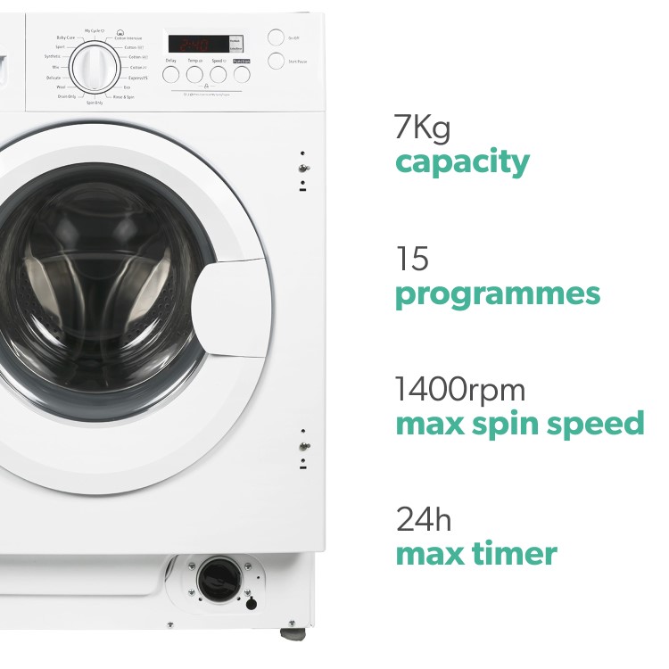 electriQ 7kg 1400rpm Integrated Washing Machine - White