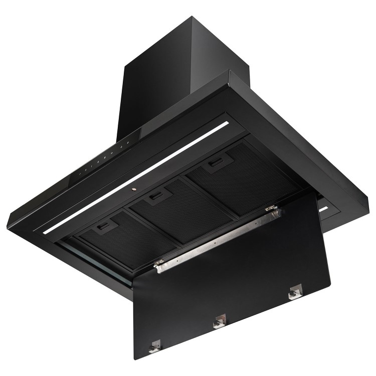electriQ 90cm Island Hood with Hob to Hood Connection – Black