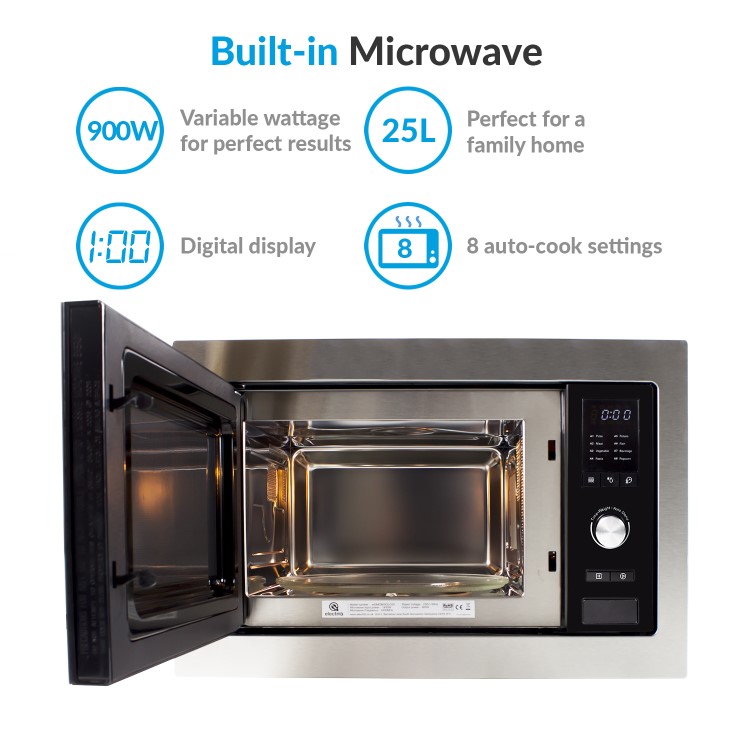 Refurbished electriQ Built-In 900W Microwave - Stainless Steel