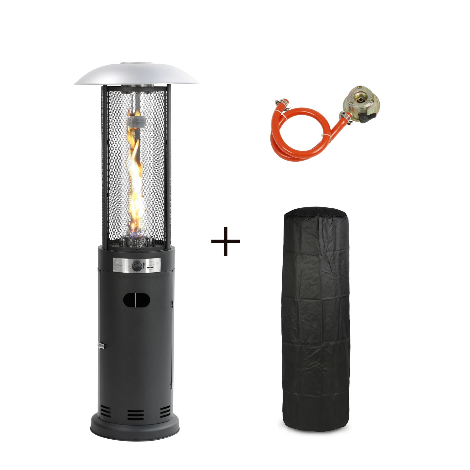 Refurbished electriQ eiQODGRBL Outdoor Freestanding Gas Patio Heater In Black with Free Cover