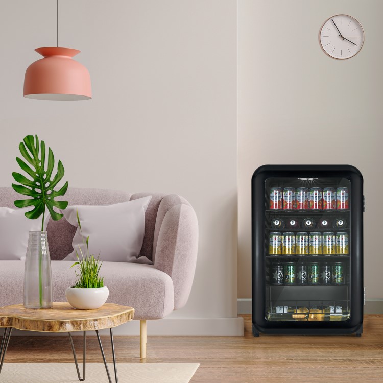 electriQ 115 Litre Retro Drinks Fridge - Matt Black
