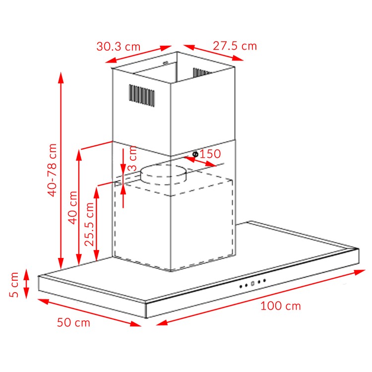GRADE A1 - electriQ 100cm Slimline Box Touch Control Chimney Cooker Hood - Black Glass Front-