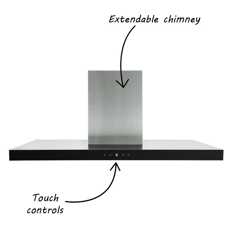 GRADE A1 - electriQ 100cm Slimline Box Touch Control Chimney Cooker Hood - Black Glass Front-