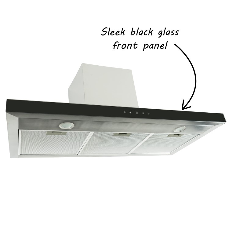 GRADE A1 - electriQ 100cm Slimline Box Touch Control Chimney Cooker Hood - Black Glass Front-