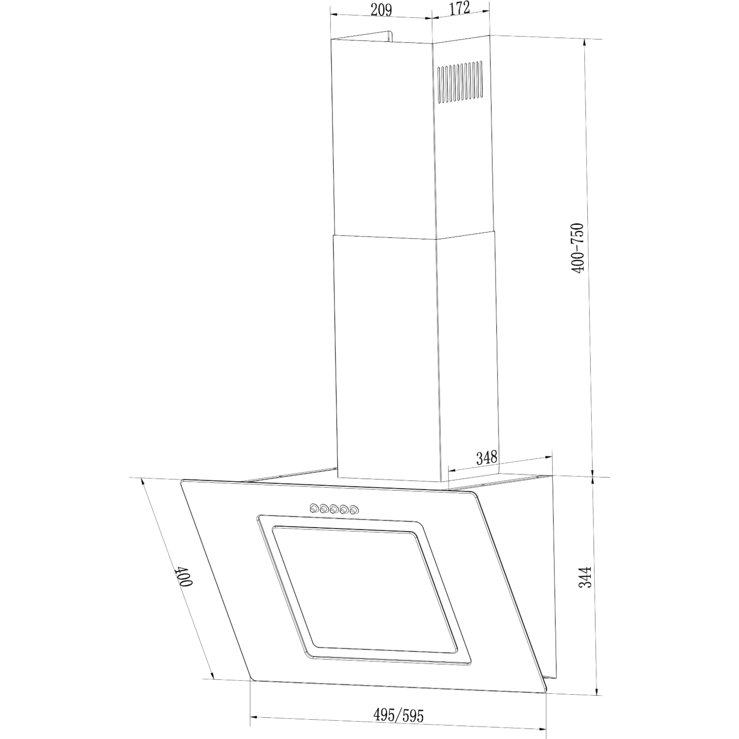 electriQ 60cm Sloping Glass Chimney Cooker Hood Black eiQTMS260B