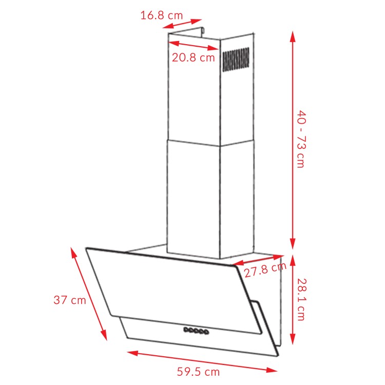 GRADE A2 - electriQ 60cm Sloping Black Glass Chimney Cooker Hood - 5 Year warranty