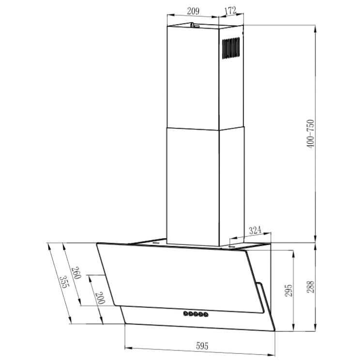 electriQ 60cm Angled Hood with Touch Control - Slate Grey
