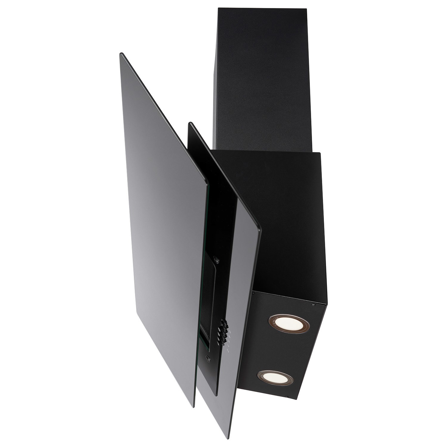 electriQ 90cm Angled Chimney Cooker Hood - Black Glass electriQ 90cm Angled Chimney Cooker Hood - Black Glass