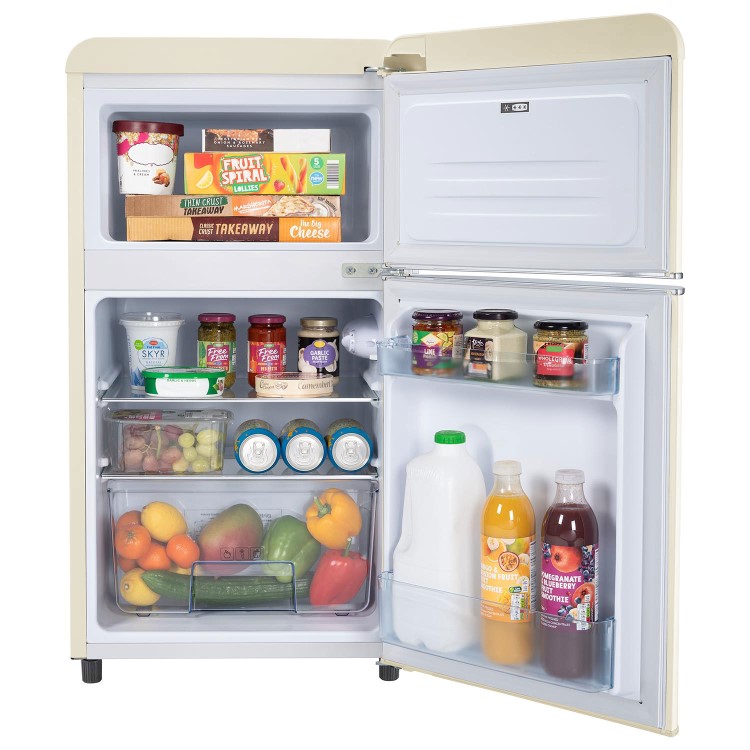 GRADE A1 - electriQ 80 Litre 70/30 Retro Freestanding Fridge Freezer – Cream