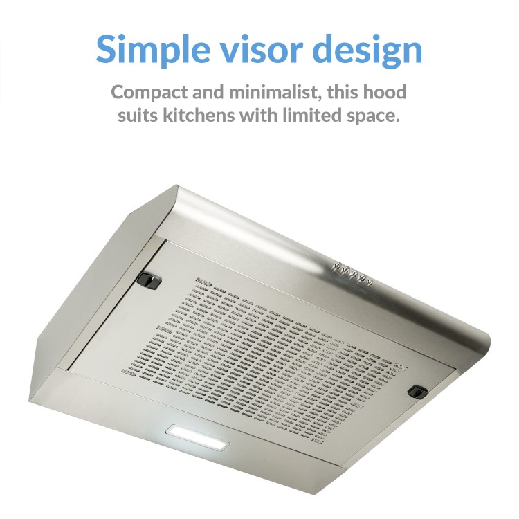 electriQ 60cm Stainless Steel Conventional Visor Cooker Hood Top Venting 