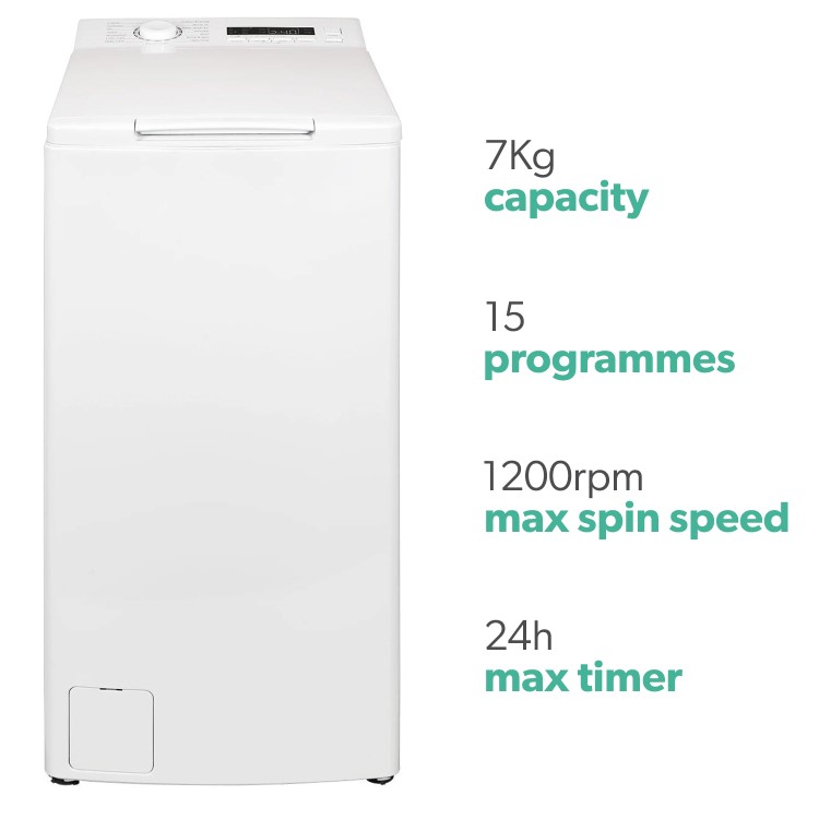 Refurbished electriQ eiQWMTL75 Freestanding 7KG 1200 Spin Top Loading Washing Machine