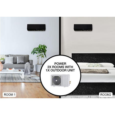 Multi-split 24000 BTU Black Inverter Air Conditioner with single outdoor unit and two 12000 BTU indoor units