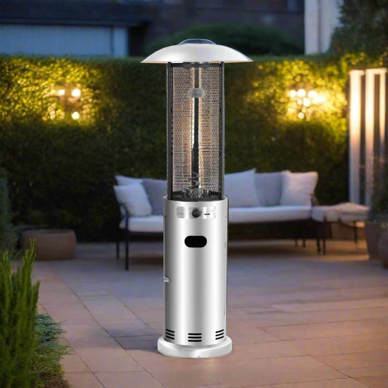 Outdoor Freestanding Gas Patio Heater In Stainless Steel with Free Cover