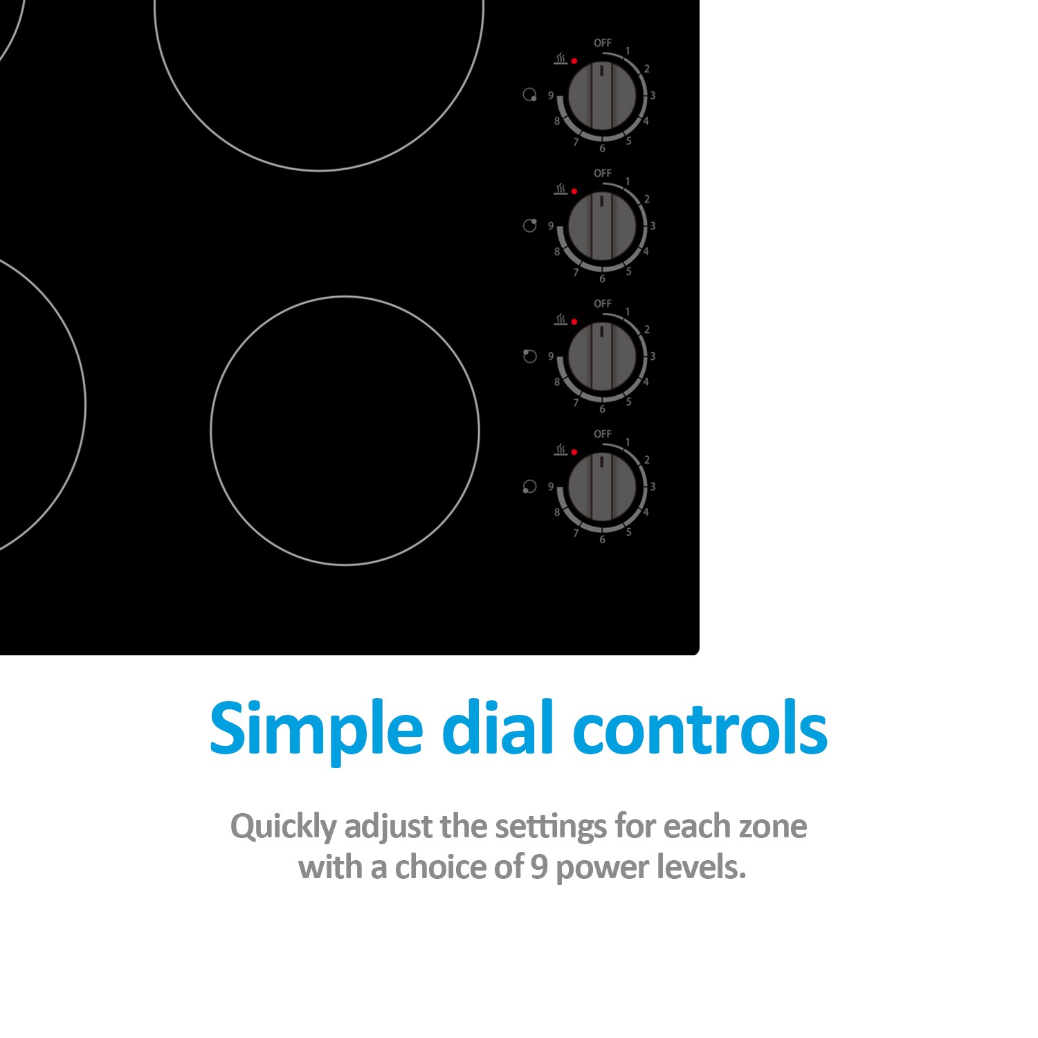electriQ 60cm 4 Zone Ceramic Hob with Knob Controls electriQ 60cm 4 Zone Ceramic Hob with Knob Controls