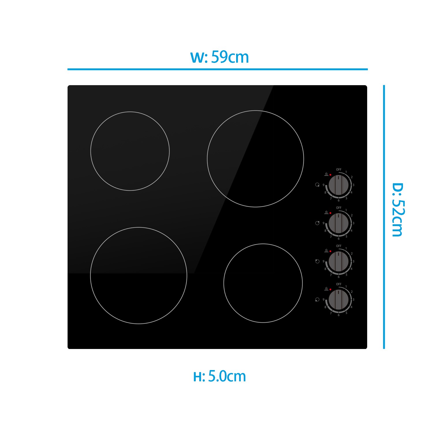 electriQ 60cm 4 Zone Ceramic Hob with Knob Controls electriQ 60cm 4 Zone Ceramic Hob with Knob Controls