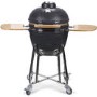 Refurbished Boss Grill 22 Inch Charcoal Ceramic Kamado Style Grill Egg BBQ in Grey with Wooden Shelves